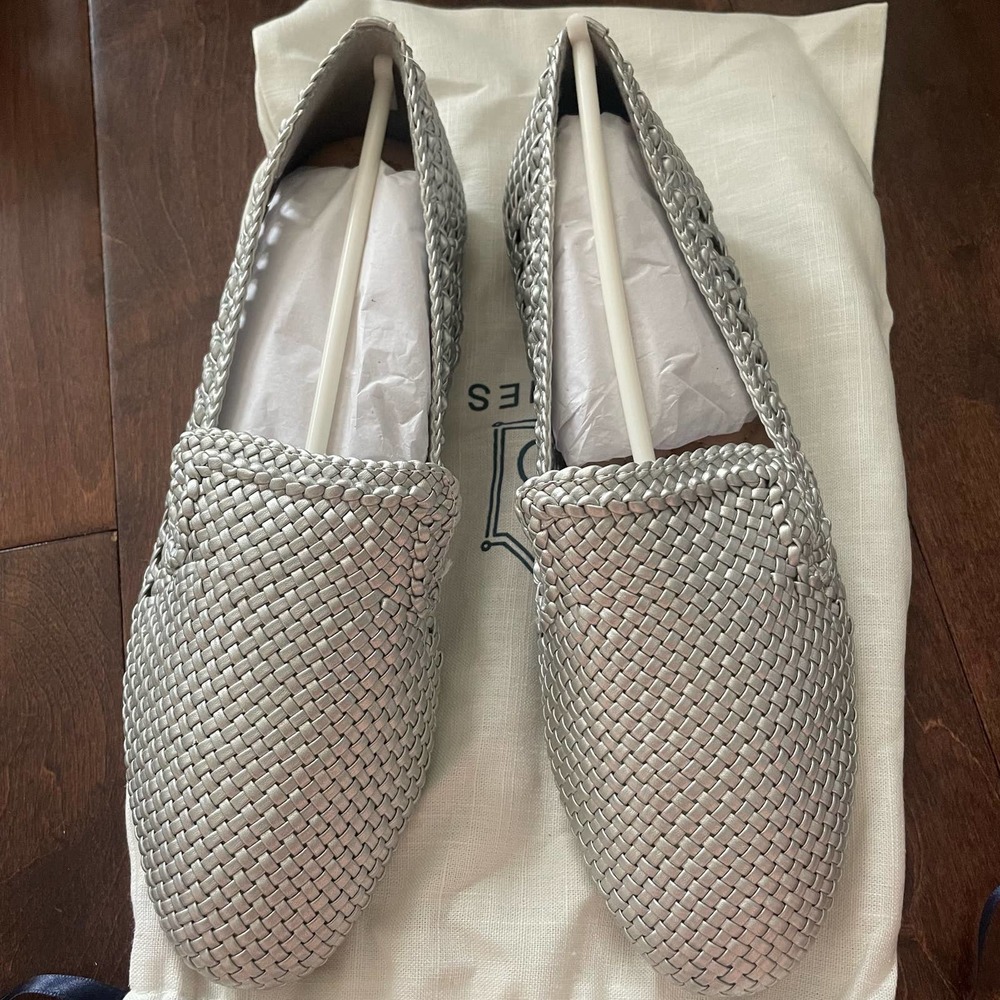 NEW Birdies The Starling Metallic Silver Woven Slip On Vegan Leather Loafers 9.5 - Picture 3 of 3